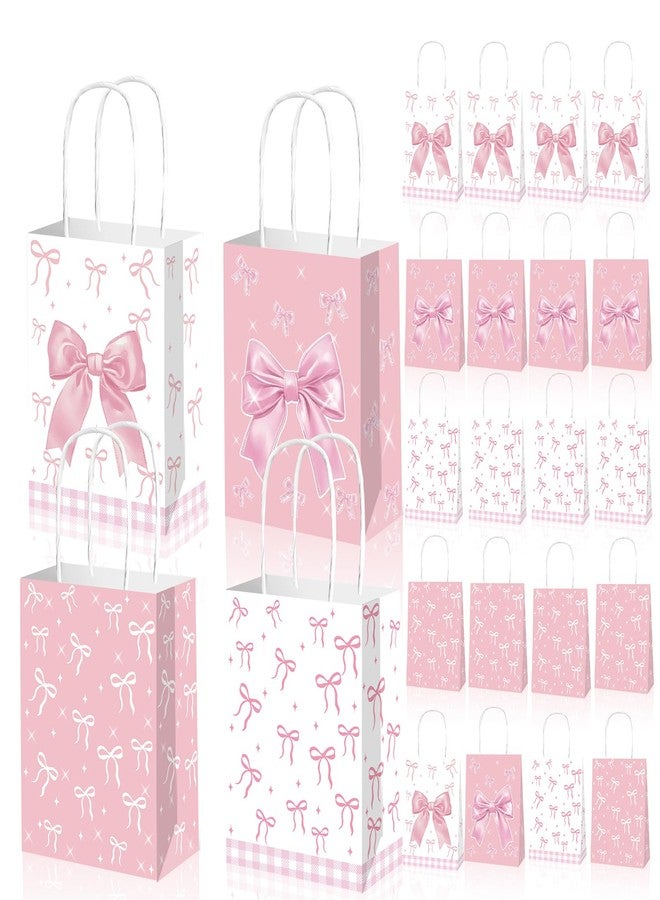 Qpout 12 PCS Bow Gift Bags Bulk, Small Pink Gift Bag, Coquette Goodie Bag, Pink Bow Party Favor Bags Paper Treat Candy Snack Bag for Girls Birthday Baby Shower Wedding - Image 1
